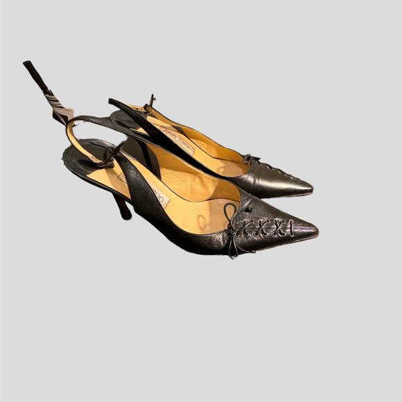 Jimmy Choo EUR size 38.5  lace up detail design black sling back pump - Picture 1 of 12